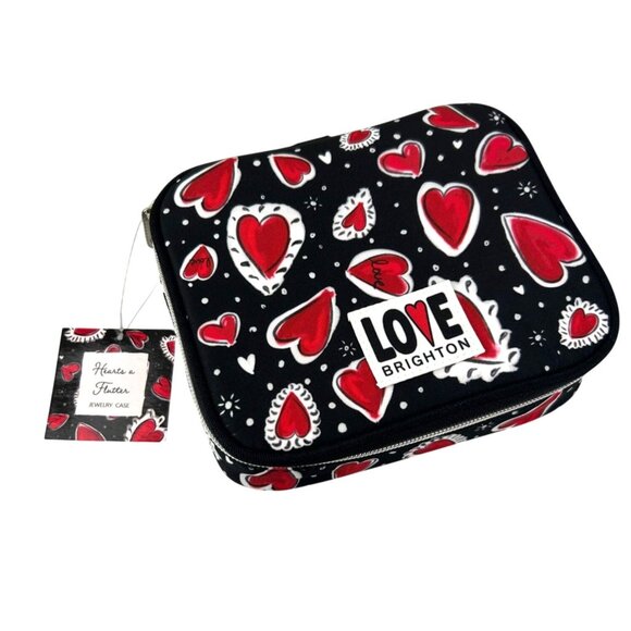 Brighton Hearts A Flutter Travel Jewelry Case NWT Zip Around Organizer Red Black - Picture 1 of 16